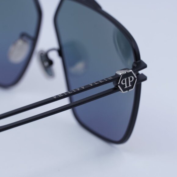 Philipp Plein SPP049M 0541 Sunglasses Semi Matte Black/Palladium Aviator Frame - Picture 5 of 11